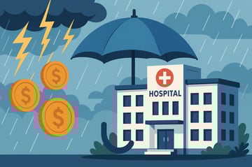 illustration of a hospital in a finacial storm